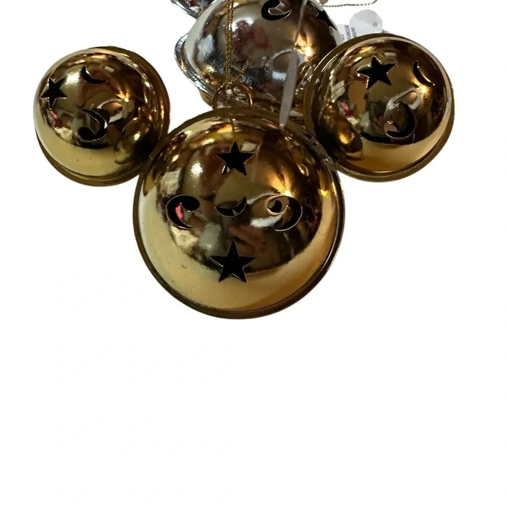 NWT Disney Mickey Ears Ornaments- Mickey Mouse Metal Bell Gold Tone, Silver Tone
